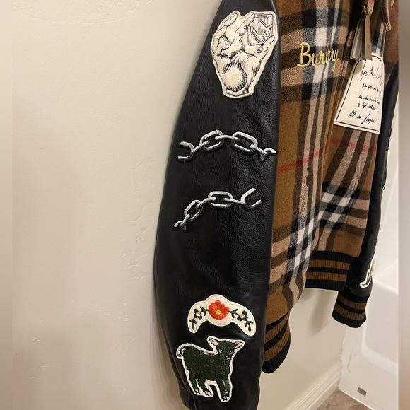 Burberry Brown Plaid Jacket with Black Leather Sleeves - Picture 3 of 4